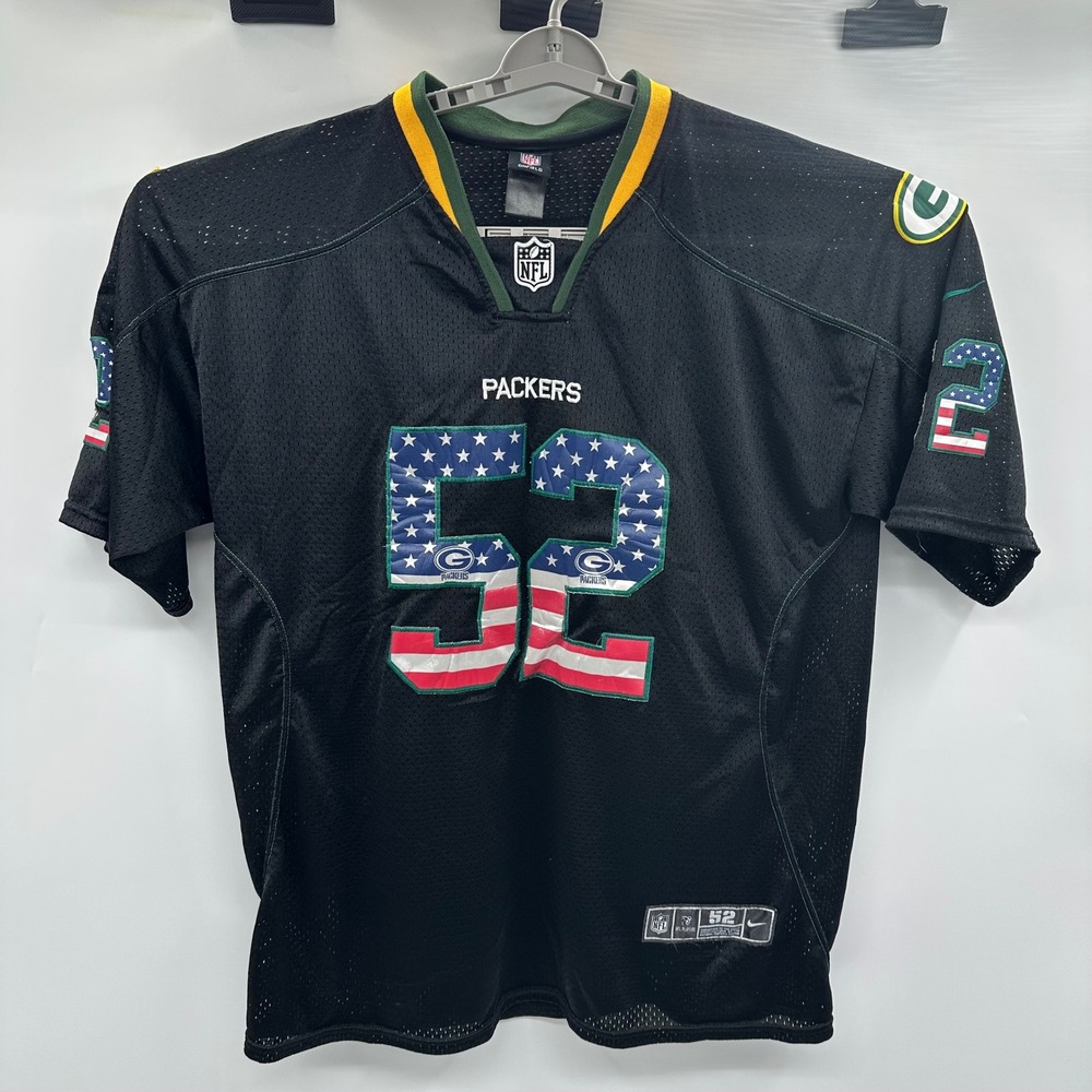 Nike NFL Green Bay Packers Clay Matthews American Flag Jersey Black Mens 52 XXL